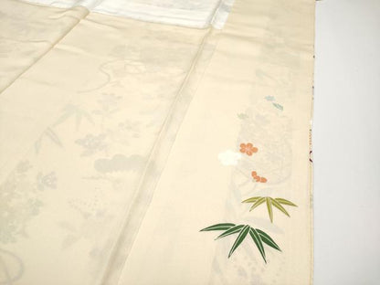 平和屋本店●極上　訪問着　駒刺繍　花籠文　金彩　薄香色地　逸品　CYAA4898s6