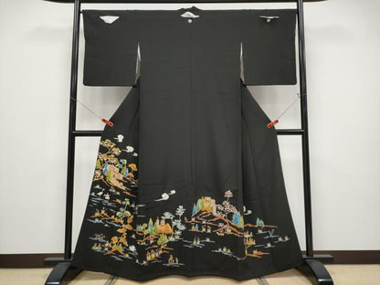 平和屋着物●極上　野口彦太郎　大彦三代目　江戸染繍友禅　黒留袖　刺繍　風景文　金彩　高島屋金ラベル　逸品　未使用　CYAA4900s6