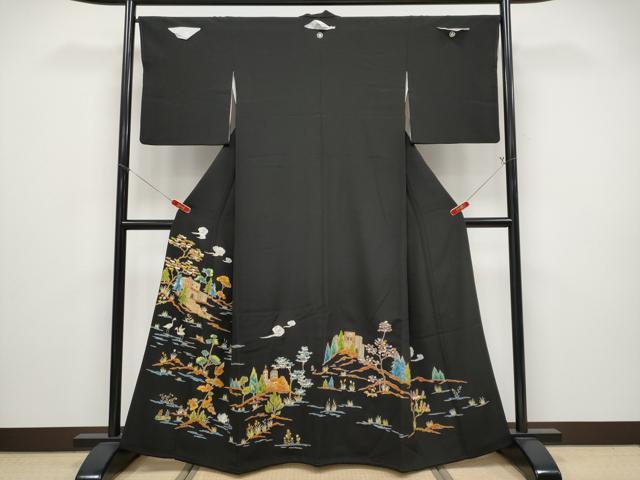 平和屋着物●極上　野口彦太郎　大彦三代目　江戸染繍友禅　黒留袖　刺繍　風景文　金彩　高島屋金ラベル　逸品　未使用　CYAA4900s6