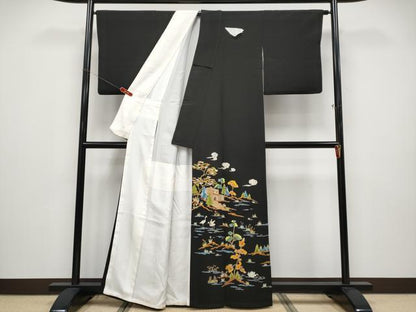 平和屋着物●極上　野口彦太郎　大彦三代目　江戸染繍友禅　黒留袖　刺繍　風景文　金彩　高島屋金ラベル　逸品　未使用　CYAA4900s6