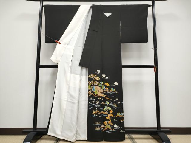 平和屋着物●極上　野口彦太郎　大彦三代目　江戸染繍友禅　黒留袖　刺繍　風景文　金彩　高島屋金ラベル　逸品　未使用　CYAA4900s6