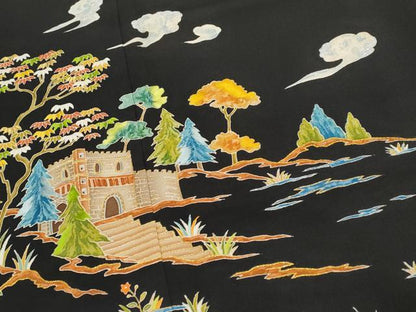 平和屋着物●極上　野口彦太郎　大彦三代目　江戸染繍友禅　黒留袖　刺繍　風景文　金彩　高島屋金ラベル　逸品　未使用　CYAA4900s6