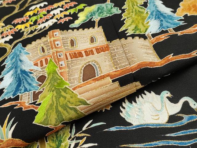 平和屋着物●極上　野口彦太郎　大彦三代目　江戸染繍友禅　黒留袖　刺繍　風景文　金彩　高島屋金ラベル　逸品　未使用　CYAA4900s6
