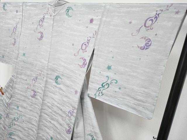 平和屋着物▽極上　小紋　単衣　猫　月　潤色地　逸品　未使用　CYAA4901s6