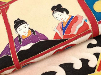 平和屋本店●極上　アンティーク　大正ロマン　振袖　刺繍　飛鶴立波船文　金彩　丹色地　逸品　CYAA4906s6