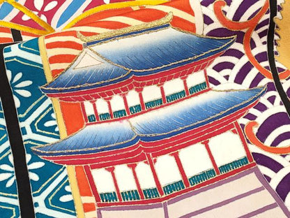 平和屋本店●極上　アンティーク　大正ロマン　振袖　刺繍　飛鶴立波船文　金彩　丹色地　逸品　CYAA4906s6