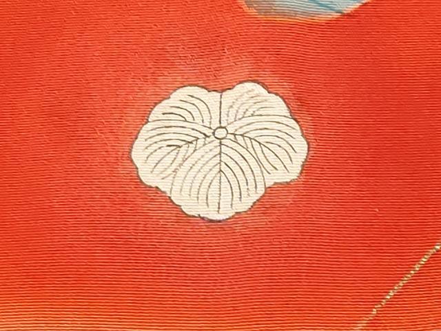 平和屋本店●極上　アンティーク　大正ロマン　振袖　刺繍　飛鶴立波船文　金彩　丹色地　逸品　CYAA4906s6