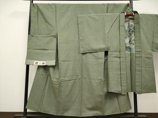 平和屋着物●極上　男性　京都の和装業の老舗一門　千切屋　縹紬　アンサンブル　キングサイズ　鶸茶色　証紙付き　逸品 未使用 CYAA4909s6