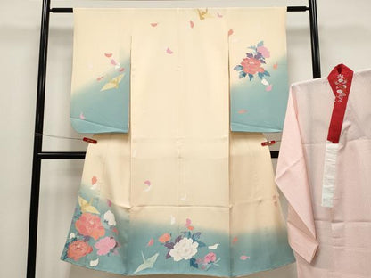 平和屋本店[]極上　京加賀友禅　百貫達雄　七五三　女の子　7歳　祝着　長襦袢セット　折り鶴舞花文　暈し染め　香色地　逸品　CYAA4910s6