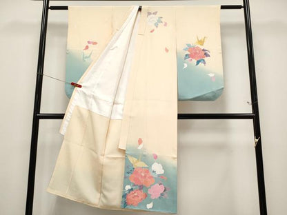 平和屋本店[]極上　京加賀友禅　百貫達雄　七五三　女の子　7歳　祝着　長襦袢セット　折り鶴舞花文　暈し染め　香色地　逸品　CYAA4910s6