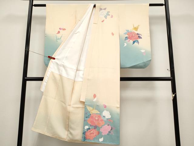 平和屋本店[]極上　京加賀友禅　百貫達雄　七五三　女の子　7歳　祝着　長襦袢セット　折り鶴舞花文　暈し染め　香色地　逸品　CYAA4910s6