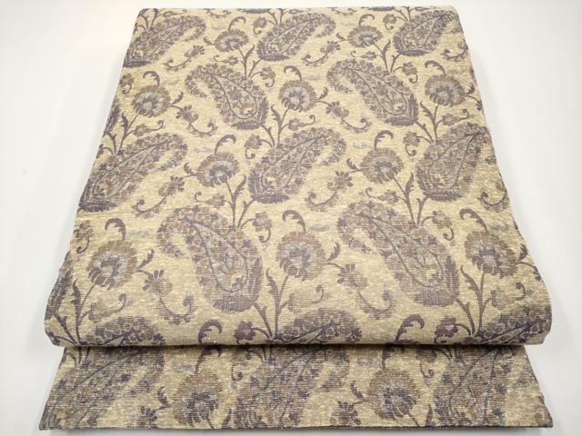 平和屋着物●極上　野蚕シルク　両面　全通柄袋帯　ペイズリー花文　証紙付き　逸品　未使用　CYAA4918s6