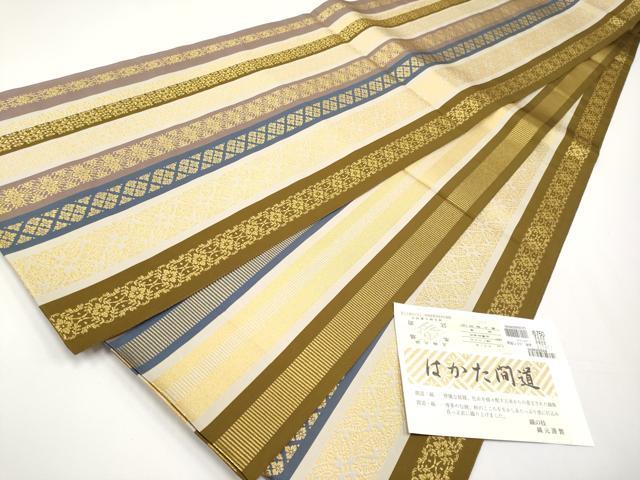 平和屋着物●極上　博多織人　黒木織物　本場筑前博多帯　両面　全通柄袋帯　はかた間道　金糸　証紙付き　逸品　未使用　CYAA4920s6