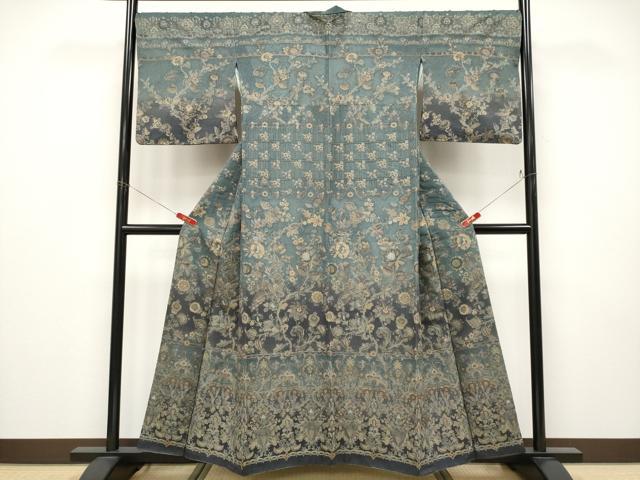 平和屋本店●極上　中国三大刺繍　スワトウ刺繍　総刺繍　訪問着　更紗花唐草文　暈し染め　錆鉄御納戸色　さが美扱い　逸品　CYAA4927s6