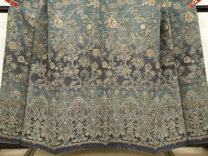 平和屋本店●極上　中国三大刺繍　スワトウ刺繍　総刺繍　訪問着　更紗花唐草文　暈し染め　錆鉄御納戸色　さが美扱い　逸品　CYAA4927s6