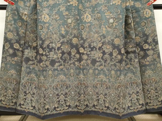 平和屋本店●極上　中国三大刺繍　スワトウ刺繍　総刺繍　訪問着　更紗花唐草文　暈し染め　錆鉄御納戸色　さが美扱い　逸品　CYAA4927s6