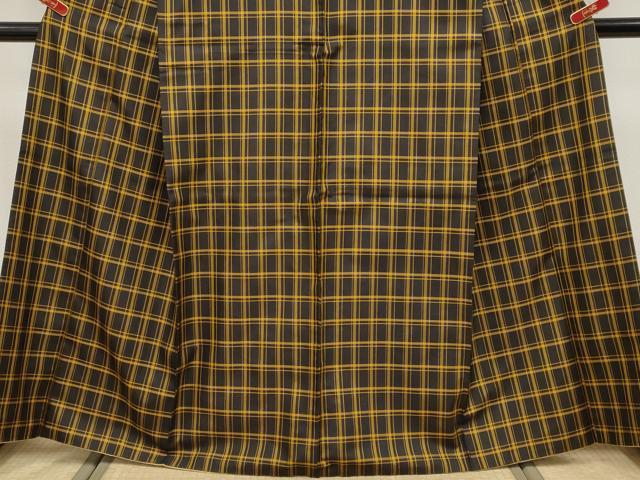 平和屋本店●極上　本場黄八丈　黒八丈　まるまなこ　紬　格子柄　逸品　CYAA4930s6
