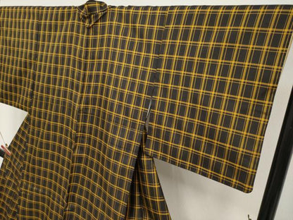平和屋本店●極上　本場黄八丈　黒八丈　まるまなこ　紬　格子柄　逸品　CYAA4930s6