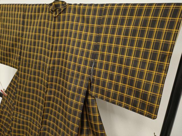 平和屋本店●極上　本場黄八丈　黒八丈　まるまなこ　紬　格子柄　逸品　CYAA4930s6