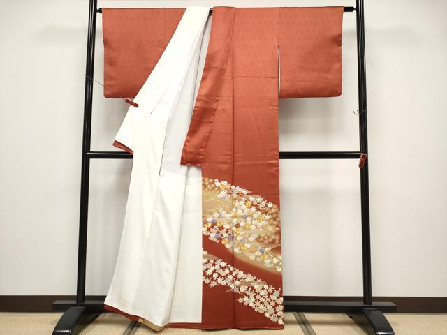 平和屋着物●極上　創業460年・千總　色留袖　駒刺繍　霞枝花文　暈し染め　金彩　赤茶色地　逸品　CYAA4931s6