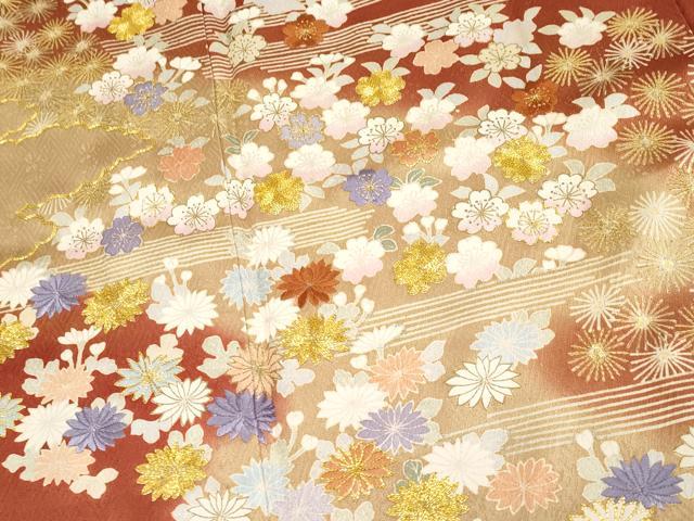 平和屋着物●極上　創業460年・千總　色留袖　駒刺繍　霞枝花文　暈し染め　金彩　赤茶色地　逸品　CYAA4931s6
