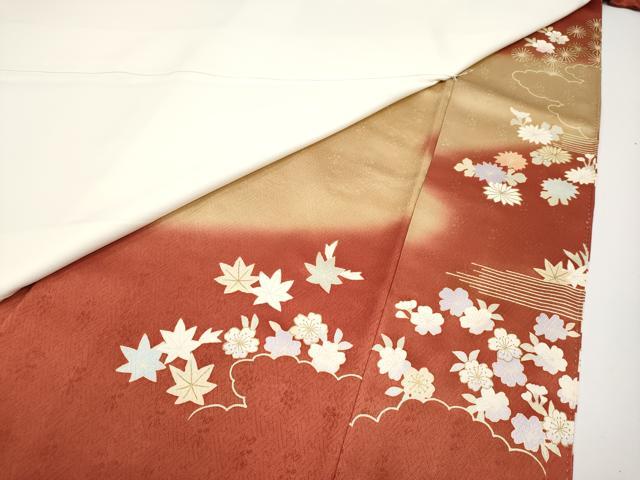 平和屋着物●極上　創業460年・千總　色留袖　駒刺繍　霞枝花文　暈し染め　金彩　赤茶色地　逸品　CYAA4931s6