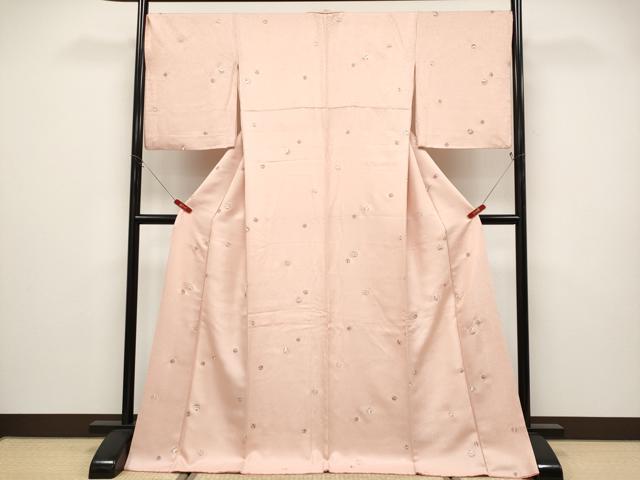 平和屋着物●極上　小紋　総刺繍　鞠花文　一斤染色地　逸品　CYAA4933s6