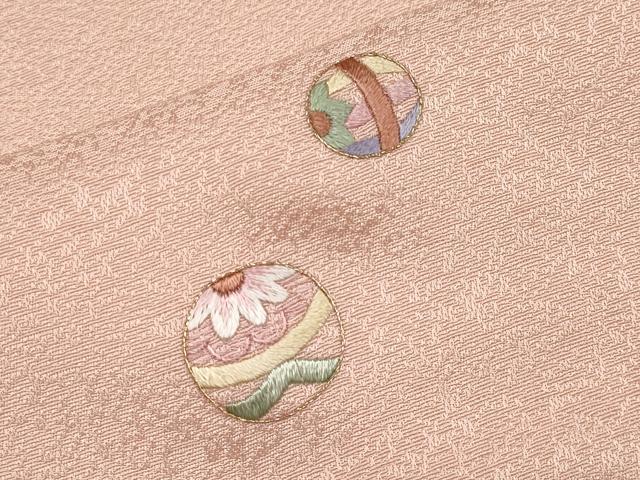 平和屋着物●極上　小紋　総刺繍　鞠花文　一斤染色地　逸品　CYAA4933s6