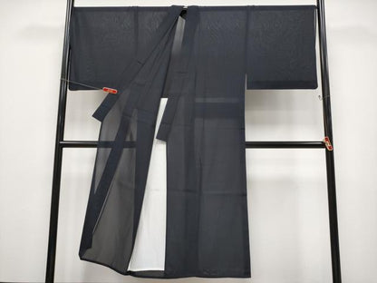 平和屋本店＊極上　夏物　男性　東郷織物謹製　本場大島紬　夏大島　キングサイズ　みじん格子　濃紺地　証紙付き　逸品　CYAA4941s6