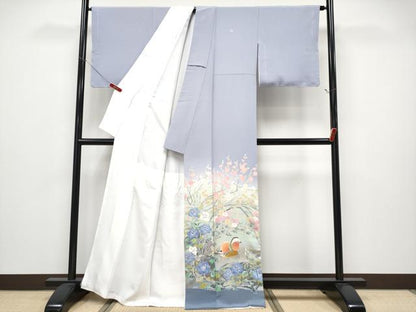 平和屋本店●極上　本加賀友禅作家　百貫華峰　色留袖　鴛鴦枝花文　暈し染め　藤紫色地　逸品　未使用　CYAA4947s6