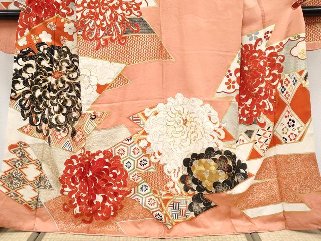 平和屋本店●極上　アンティーク　大正ロマン　中国三大刺繍　相良刺繍　駒刺繍　振袖　乱菊　梅　金彩　曙色地　逸品　CYAA4948s6