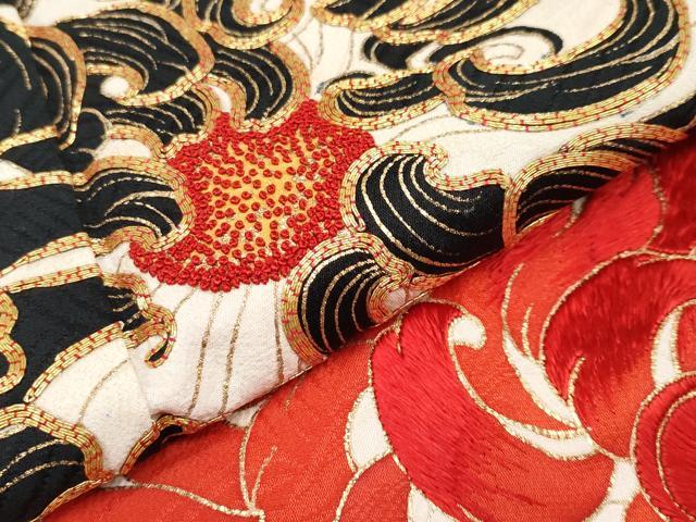 平和屋本店●極上　アンティーク　大正ロマン　中国三大刺繍　相良刺繍　駒刺繍　振袖　乱菊　梅　金彩　曙色地　逸品　CYAA4948s6