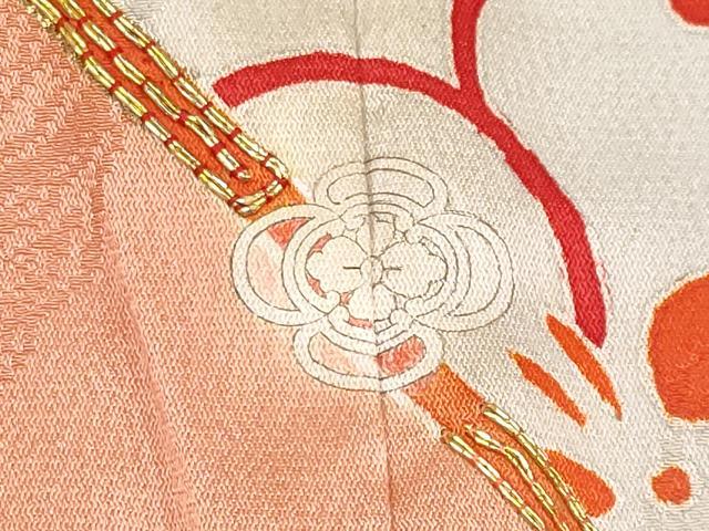 平和屋本店●極上　アンティーク　大正ロマン　中国三大刺繍　相良刺繍　駒刺繍　振袖　乱菊　梅　金彩　曙色地　逸品　CYAA4948s6