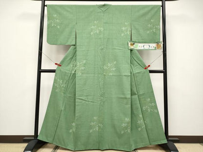 平和屋本店●極上　本場結城紬　重要無形文化財　100亀甲　草花文　老竹色地　宮崎株式会社　証紙付き　逸品　CYAA4949s6