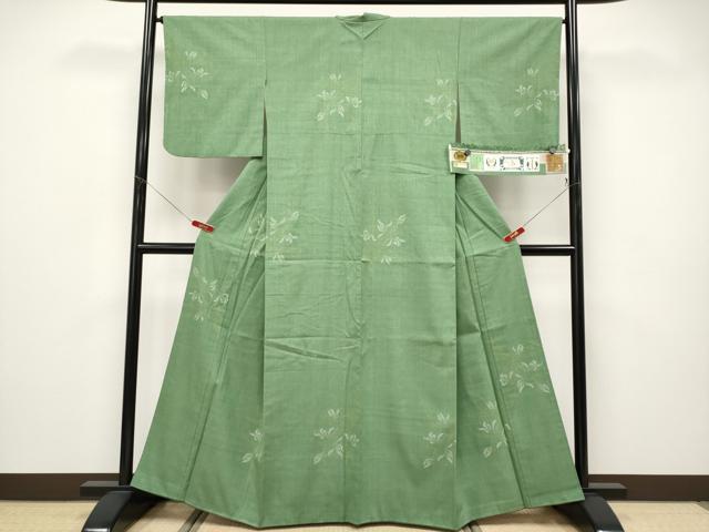平和屋本店●極上　本場結城紬　重要無形文化財　100亀甲　草花文　老竹色地　宮崎株式会社　証紙付き　逸品　CYAA4949s6