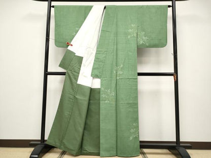 平和屋本店●極上　本場結城紬　重要無形文化財　100亀甲　草花文　老竹色地　宮崎株式会社　証紙付き　逸品　CYAA4949s6