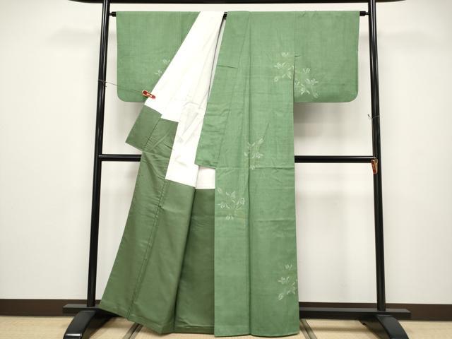 平和屋本店●極上　本場結城紬　重要無形文化財　100亀甲　草花文　老竹色地　宮崎株式会社　証紙付き　逸品　CYAA4949s6