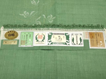 平和屋本店●極上　本場結城紬　重要無形文化財　100亀甲　草花文　老竹色地　宮崎株式会社　証紙付き　逸品　CYAA4949s6