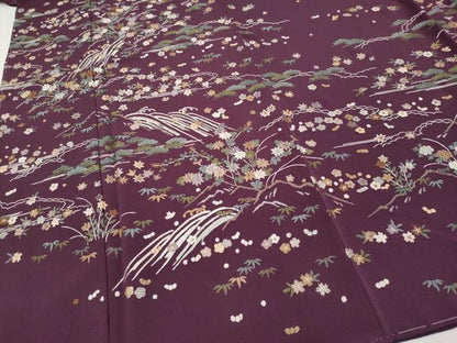 平和屋着物●極上　訪問着　総刺繍　雲取り立波枝花文　似せ紫色地　逸品　未使用　CYAA4950s6