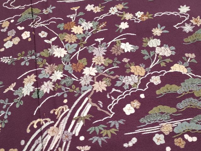 平和屋着物●極上　訪問着　総刺繍　雲取り立波枝花文　似せ紫色地　逸品　未使用　CYAA4950s6