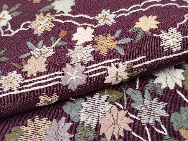 平和屋着物●極上　訪問着　総刺繍　雲取り立波枝花文　似せ紫色地　逸品　未使用　CYAA4950s6