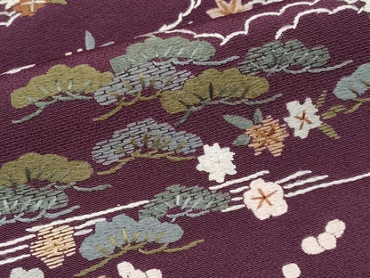 平和屋着物●極上　訪問着　総刺繍　雲取り立波枝花文　似せ紫色地　逸品　未使用　CYAA4950s6