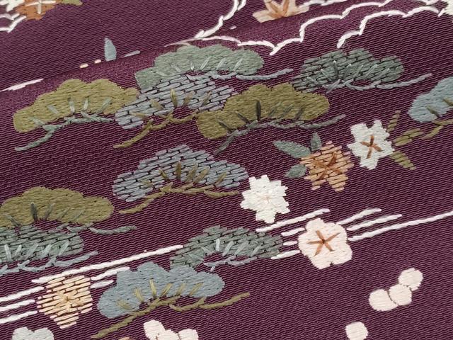 平和屋着物●極上　訪問着　総刺繍　雲取り立波枝花文　似せ紫色地　逸品　未使用　CYAA4950s6