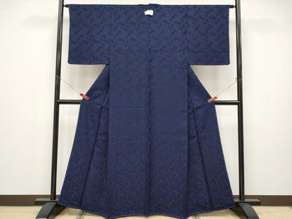 平和屋着物●極上　藍造り国選定無形文化財　藍師・佐藤昭人　色無地　色紙地紋　濃紺地　逸品　未使用　CYAA4956s6
