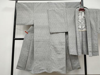 平和屋着物●極上　男性　髭紬　アンサンブル　キングサイズ　色無地　煤色地　逸品　CYAA4960s6