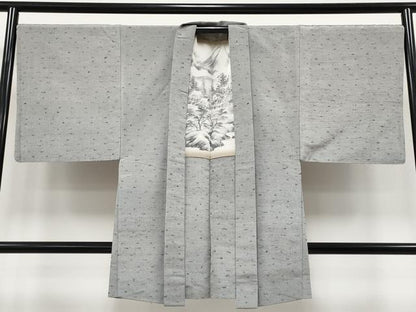 平和屋着物●極上　男性　髭紬　アンサンブル　キングサイズ　色無地　煤色地　逸品　CYAA4960s6