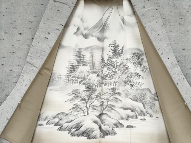 平和屋着物●極上　男性　髭紬　アンサンブル　キングサイズ　色無地　煤色地　逸品　CYAA4960s6
