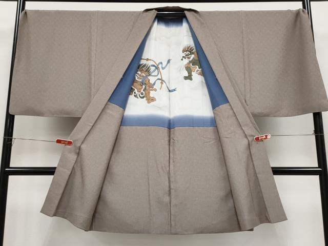 平和屋本店∞極上　男性　長羽織　キングサイズ　網代文　銀煤竹色地　逸品　CYAA5036s6