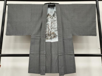 平和屋着物∞極上　男性　長羽織　お召　黒地　逸品　未使用　CYAA4964s6