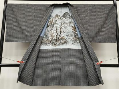 平和屋着物∞極上　男性　長羽織　お召　黒地　逸品　未使用　CYAA4964s6